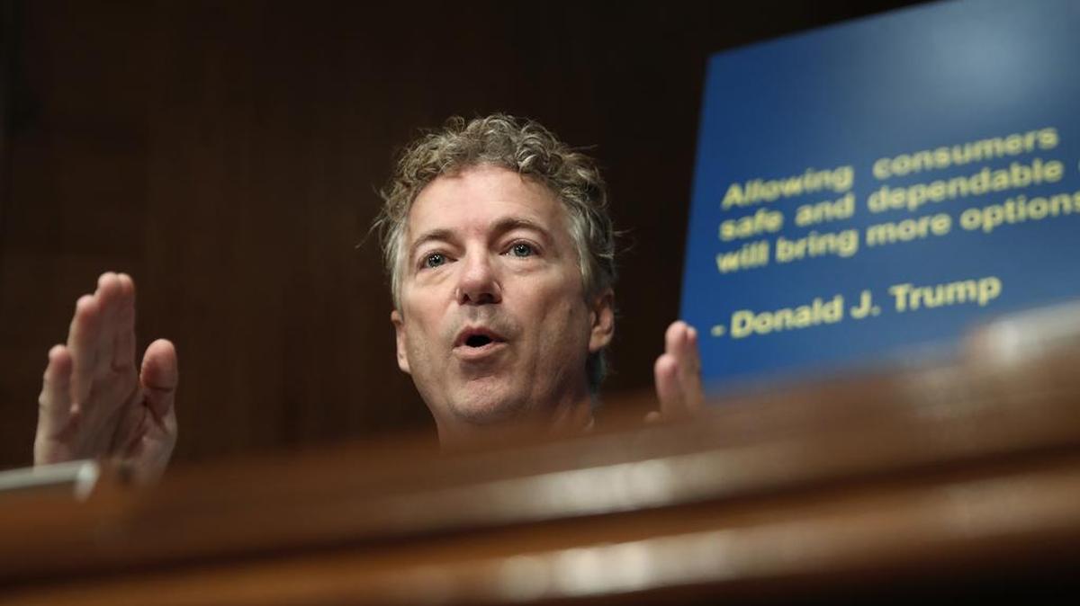 Sen. Rand Paul, R-Ky., questions Alex Azar, President Donald Trump's nominee to become Secretary of Health and Human Services, during a Senate Health, Education, Labor and Pensions Committee confirmation hearing on Capitol Hill in Washington, Wednesday, Nov. 29, 2017.