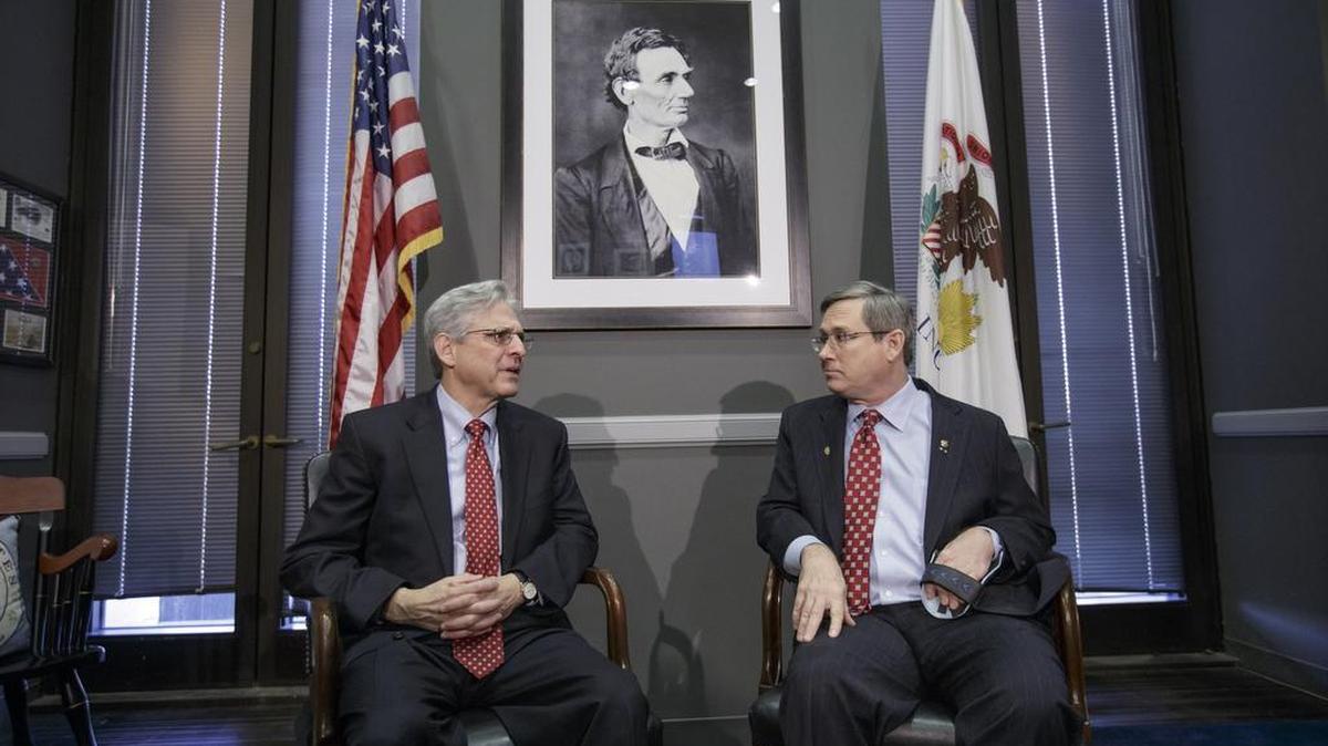 Sen. Mark Kirk, R-Ill., right, meets with Judge Merrick Garland, President Barack Obama’s choice to replace the late Justice Antonin Scalia on the Supreme Court, on March 29, 2016, in Washington, D.C. Kirk, perhaps the most endangered Senate Republican facing re-election in November, was one of the first GOP senators to say confirmation hearings on Garland should be held. Senate Majority Leader Mitch McConnell, R-Ky., has ruled it out.