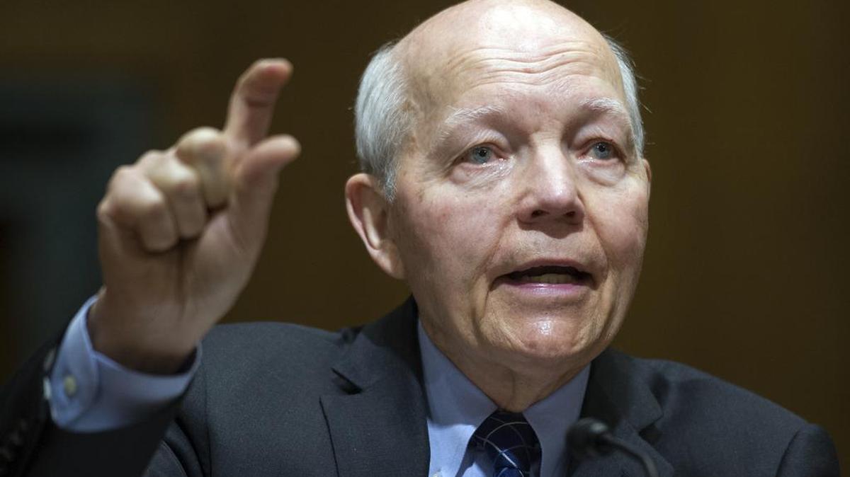 IRS Commissioner John Koskinen testifies on Capitol Hill in Washington, Thursday, April 6, 2017, before the Senate Finance Committee.