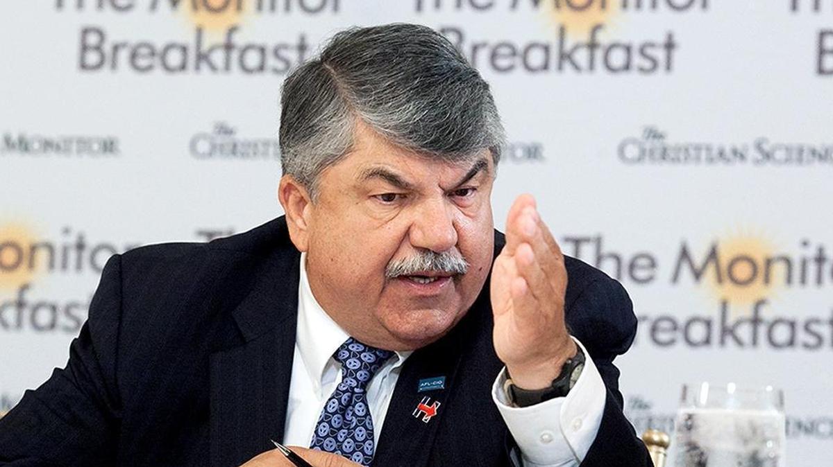 AFL-CIO President Richard Trumka discusses the upcoming presidential election during a Thursday, Sept. 1, 2016, breakfast.