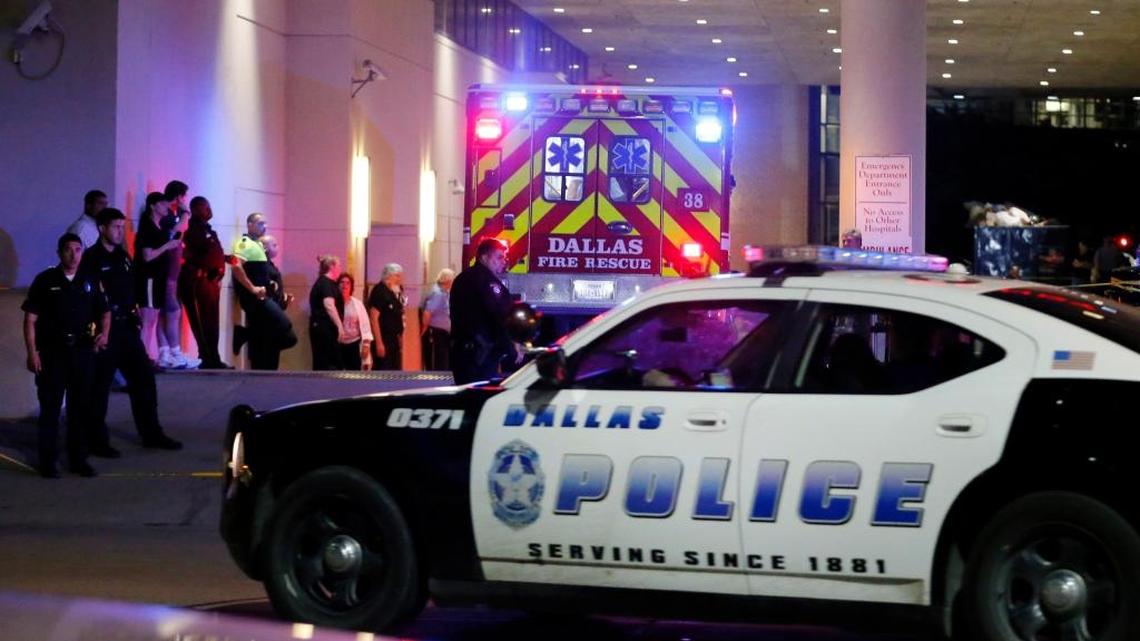 At least two snipers opened fire on police officers in Dallas on Thursday night during protests over two recent fatal police shootings of black men, police said.
