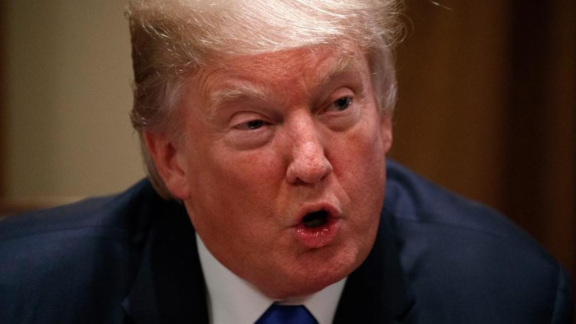 President Donald Trump speaks during a meeting with a bipartisan group of lawmakers in the Cabinet Room of the White House Wednesday.