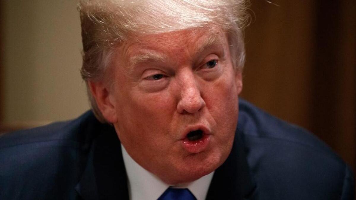 President Donald Trump speaks during a meeting with a bipartisan group of lawmakers in the Cabinet Room of the White House Wednesday.