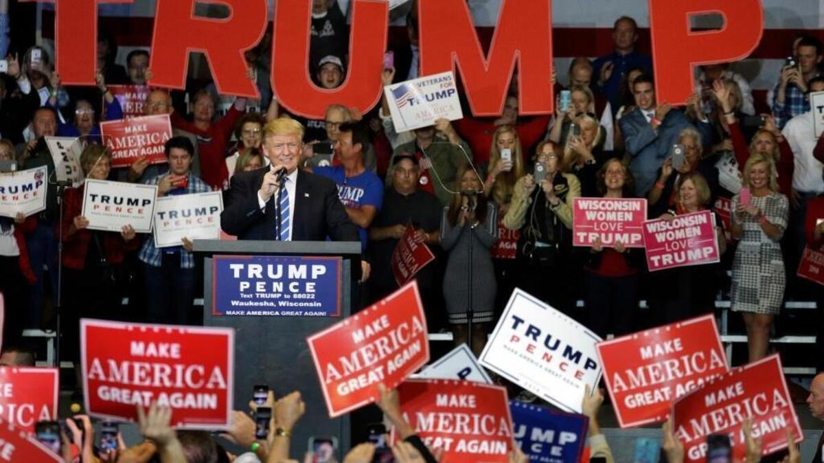 Republican presidential candidate Donald Trump, shown here at rally this week in Wisconsin, has made an issue out of the sex scandal that dogged the presidency of rival Hillary Clinton’s husband, former President Bill Clinton.