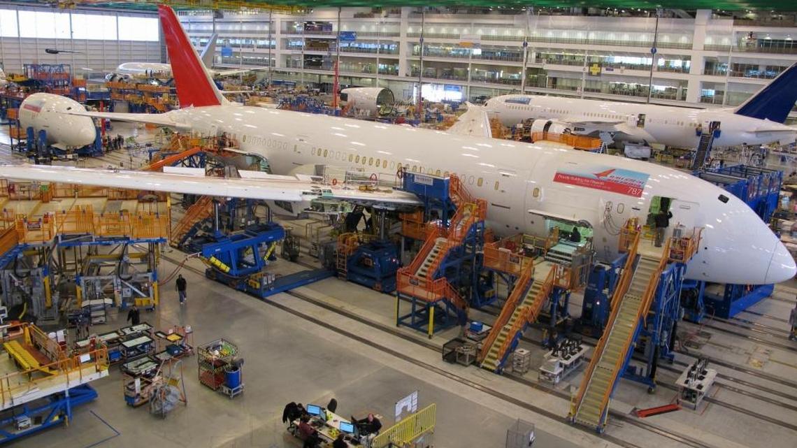 Workers assemble Boeing 787 Dreamliners in the company's massive assembly plant in North Charleston, S.C., on Dec. 19, 2013.
