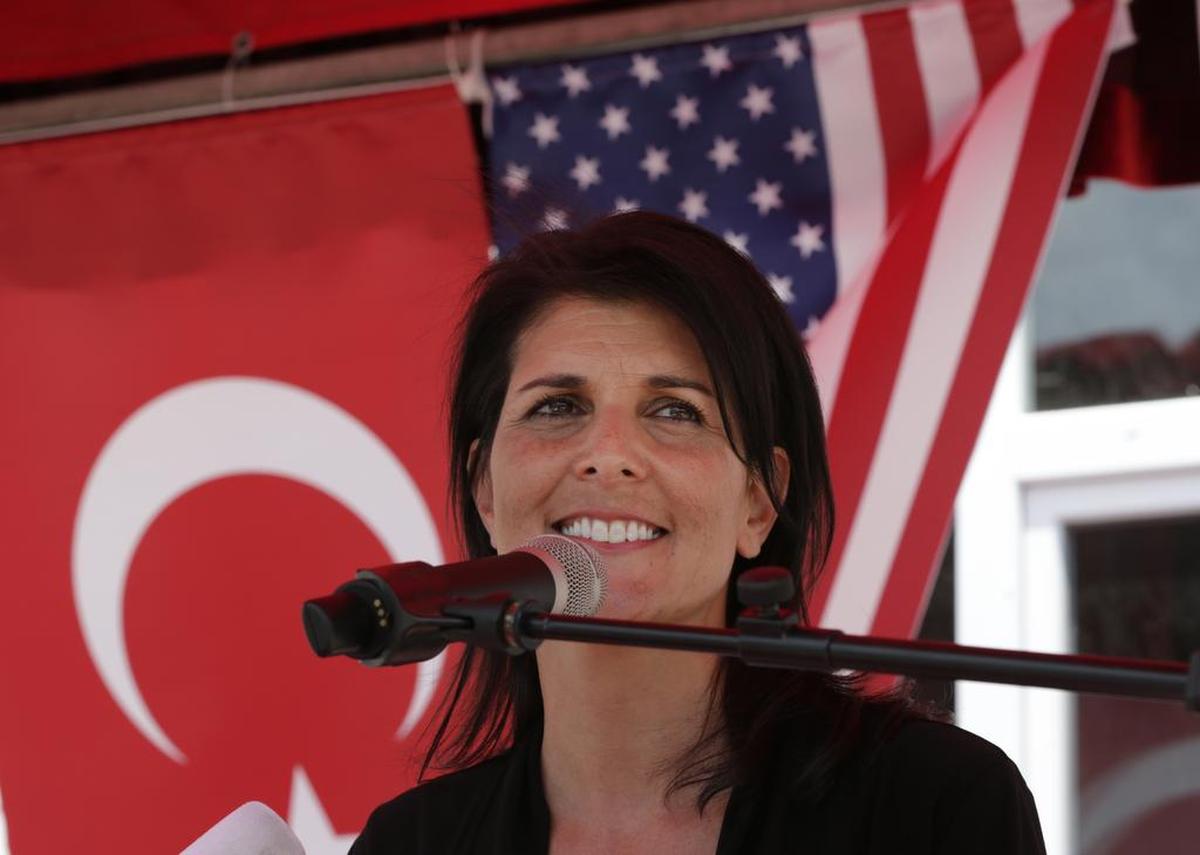 U.S. Ambassador to the U.N. Nikki Haley, talks during the opening ceremony of the Sakirpasa Umran school for Syrian refugee children, funded by the US government, in Adana, southern Turkey, Wednesday, May 24, 2017.