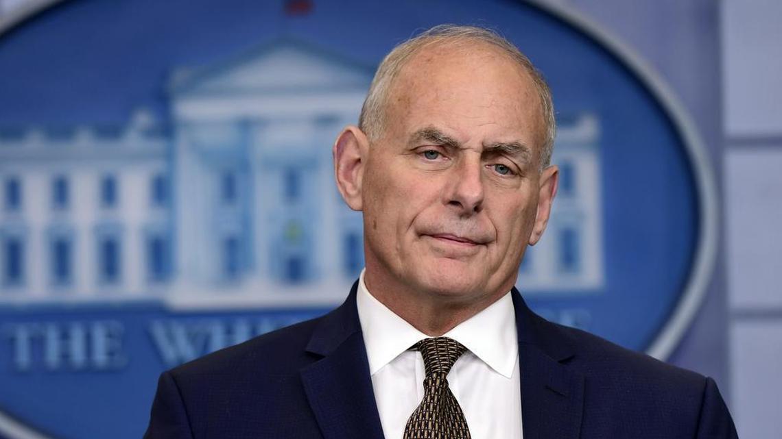 White House Chief of Staff John Kelly listens to a reporter’s question during the daily briefing at the White House in Washington last Thursday.