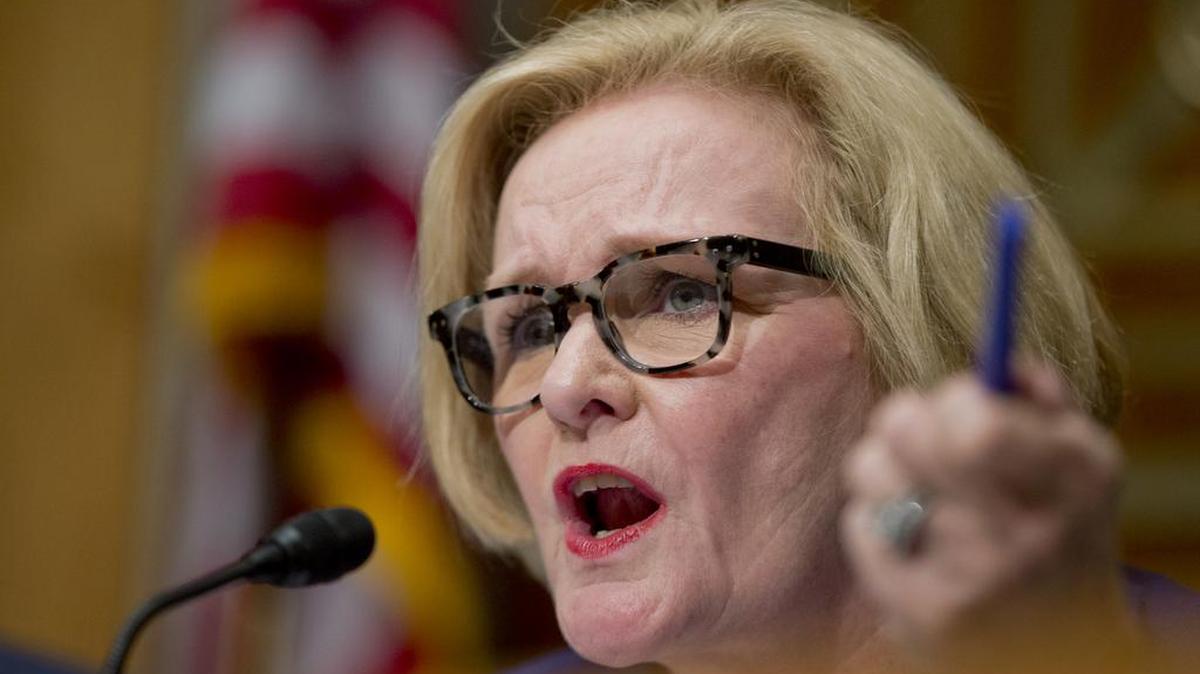 Sen. Claire McCaskill, D-Mo., ranking member on the Senate Permanent Subcommittee on Investigations, questions witnesses during the subcommittee's hearing on human trafficking, Jan. 28, 2016, in Washington.
