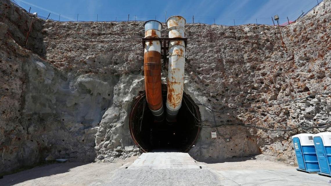 This April 9, 2015, file photo shows the south portal of the proposed Yucca Mountain nuclear waste dump near Mercury, Nev.