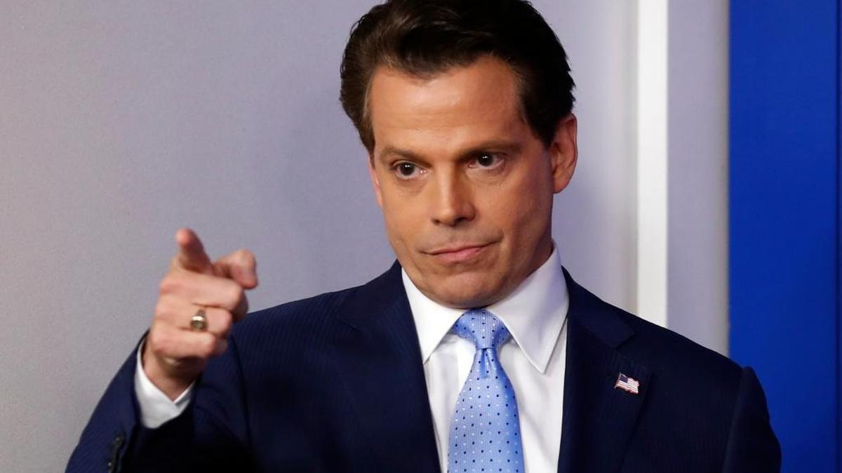 Anthony Scaramucci, incoming White House communications director, points as he arrives during a press briefing at the White House on Friday in Washington.