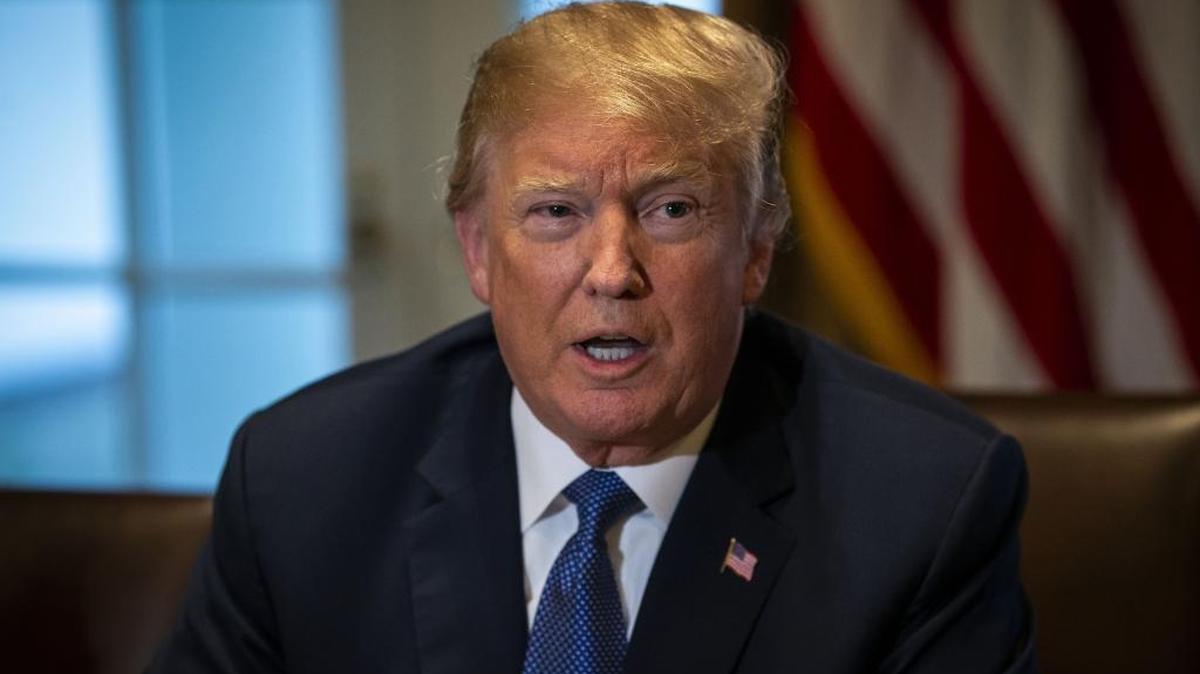 President Donald Trump speaks during a meeting with senior military leadership in the Cabinet Room of the White House in Washington on April 9, 2018.