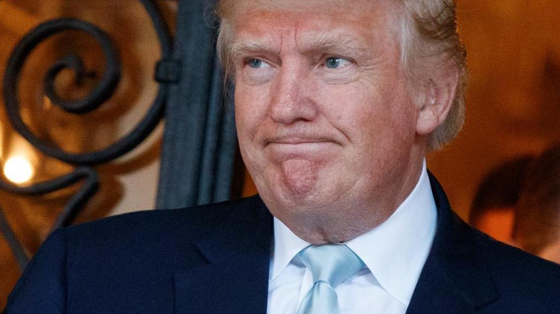 President-elect Donald Trump talks to reporters at Mar-a-Lago in Palm Beach, Fla., in December.