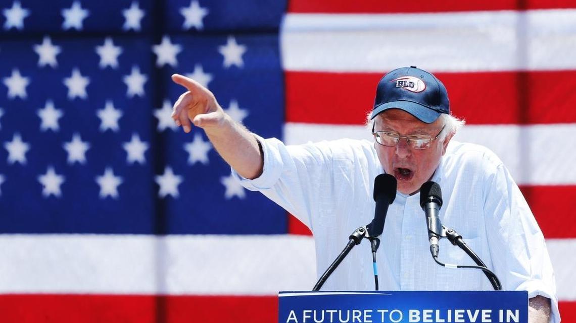 In this May 25, 2016, photo, Democratic presidential candidate Sen. Bernie Sanders, I-Vt., speaks during a campaign rally in Cathedral City, Calif.