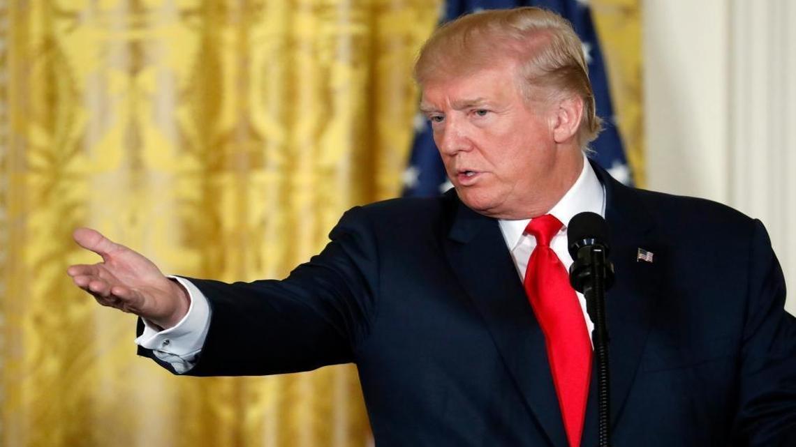 President Donald Trump gestures during a joint news conference with the Finnish President. Trump used the occassion to call the NAFTA agreement with Mexico and Canada one of the worst trade deals in history.