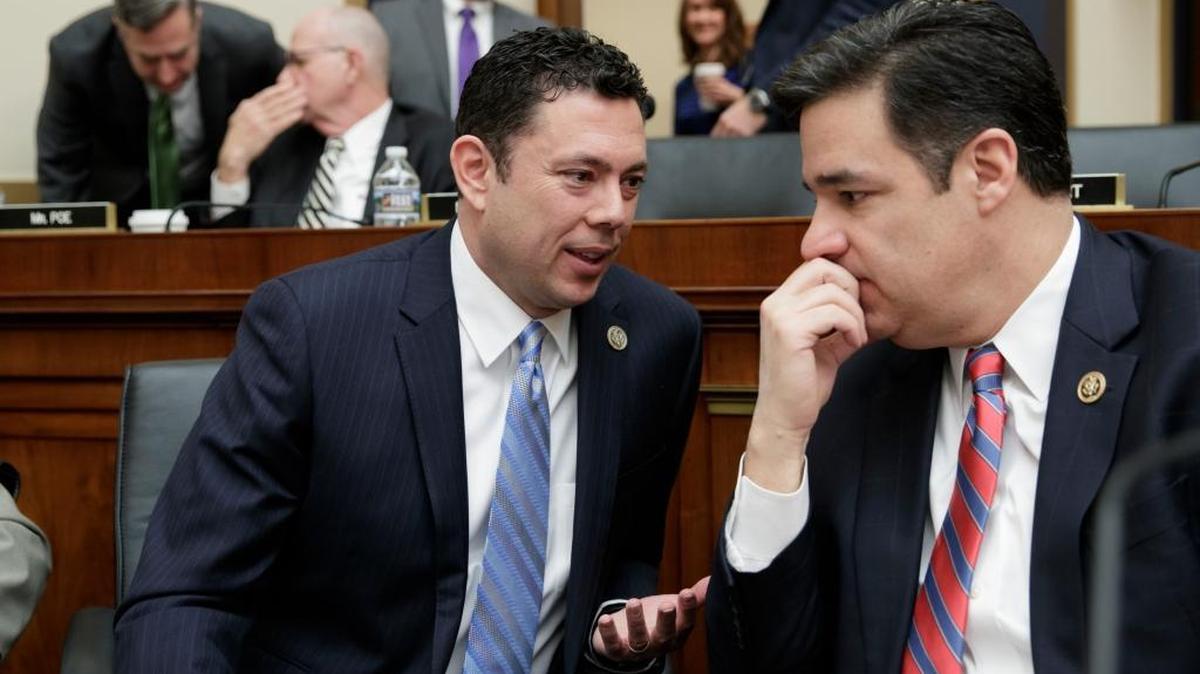 Rep. Jason Chaffetz, R-Utah, left, confers with Rep. Raul Labrador, R-Idaho, as the House Judiciary Committee begins a markup session on the Protecting Access to Care Act on Capitol Hill in Washington on Feb. 28.