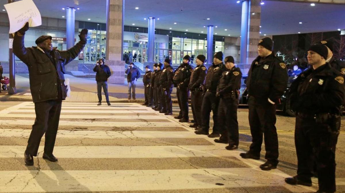 In December, an Ohio grand jury decided not to indict two white Cleveland police officers in the fatal shooting of Tamir Rice, a black 12-year-old boy who was playing with a pellet gun. That decision prompted a protest, shown here. On Friday, former Ohio state Sen. Nina Turner, who co-chairs Ohio Gov. John Kasich's Ohio Collaborative Community-Police Advisory Board, called the Republican National Convention in Cleveland a “powder keg” and said the fatal shooting of Dallas police officers “puts more gasoline and dynamite and the match on top of all of that.”