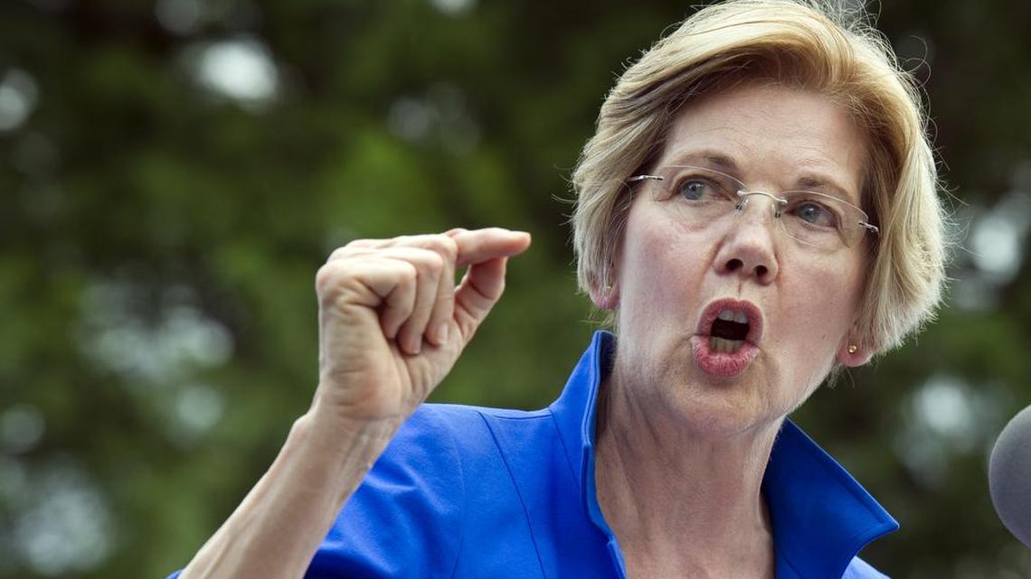 Sen. Elizabeth Warren, D-Mass. speaks in a park in Berryville, Va.
