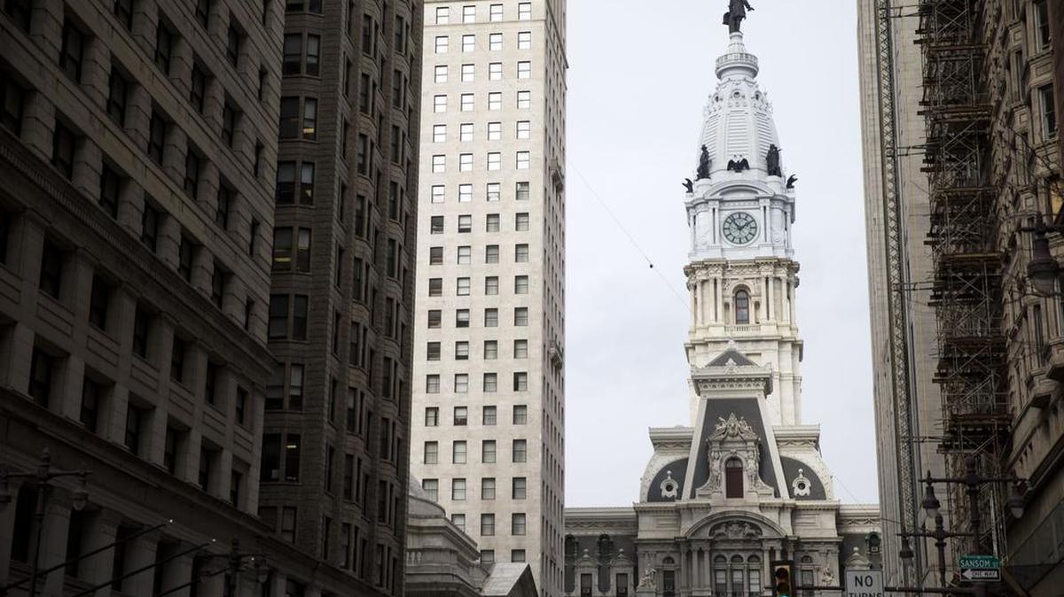 Philadelphia’s City Hall is seen Thursday, Feb. 12, 2015. Democrats begin their 2016 national convention Monday in Philadelphia. Supporters of two Vermont delegates removed from their state’s delegation have filed a complaint charging they were replaced in the name of “gender balance” without due process.