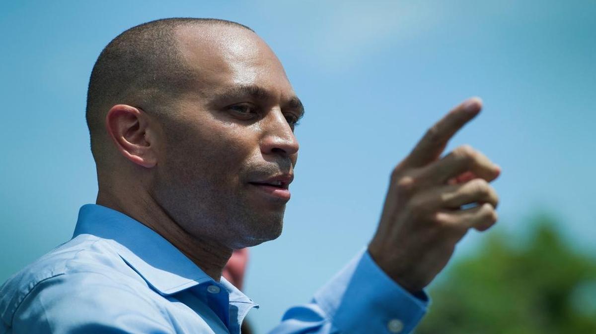 Rep. Hakeem Jeffries, D-N.Y. speaks in park in Berryville, Va., Monday, July 24, 2017, as Congressional Democrats unveiled their new agenda.