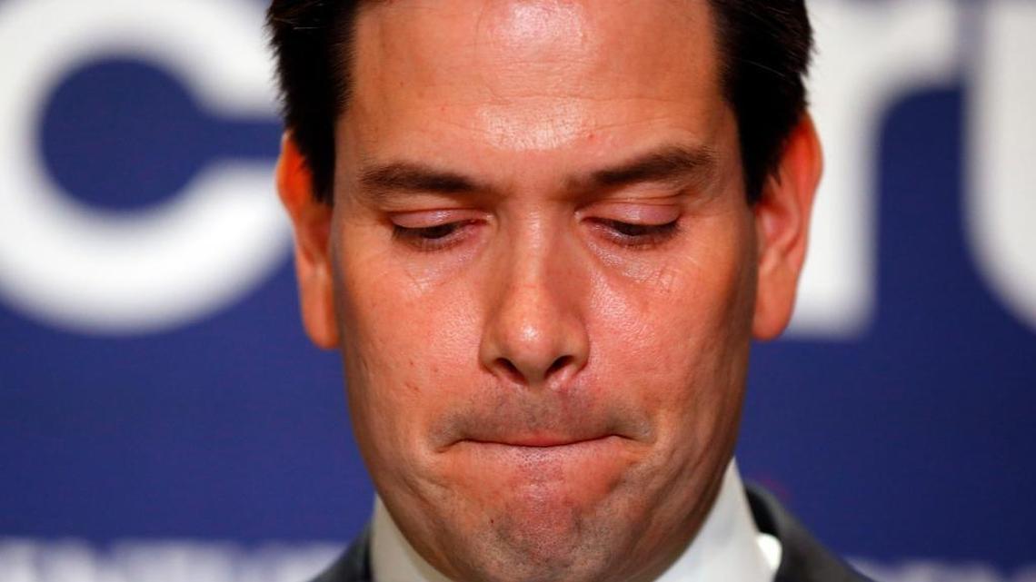 Republican presidential candidate Sen. Marco Rubio, R-Fla., speaks during a Republican primary night celebration rally at Florida International University in Miami, Fla., Tuesday, March 15, 2016. Rubio is ending his campaign for the Republican nomination for president after a humiliating loss in his home state of Florida.