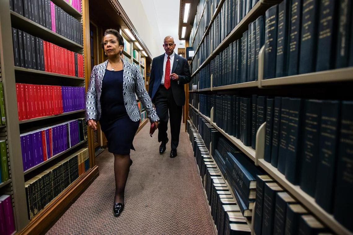 Loretta Lynch heads to her swearing-in ceremony as attorney general, at the Department of Justice headquarters in Washington, April 27, 2015. FBI Director James Comey’s belief that Lynch had subtly helped downplay an investigation of Hillary Clinton’s misuse of an email server helped shape his decisions during the 2016 presidential campaign.