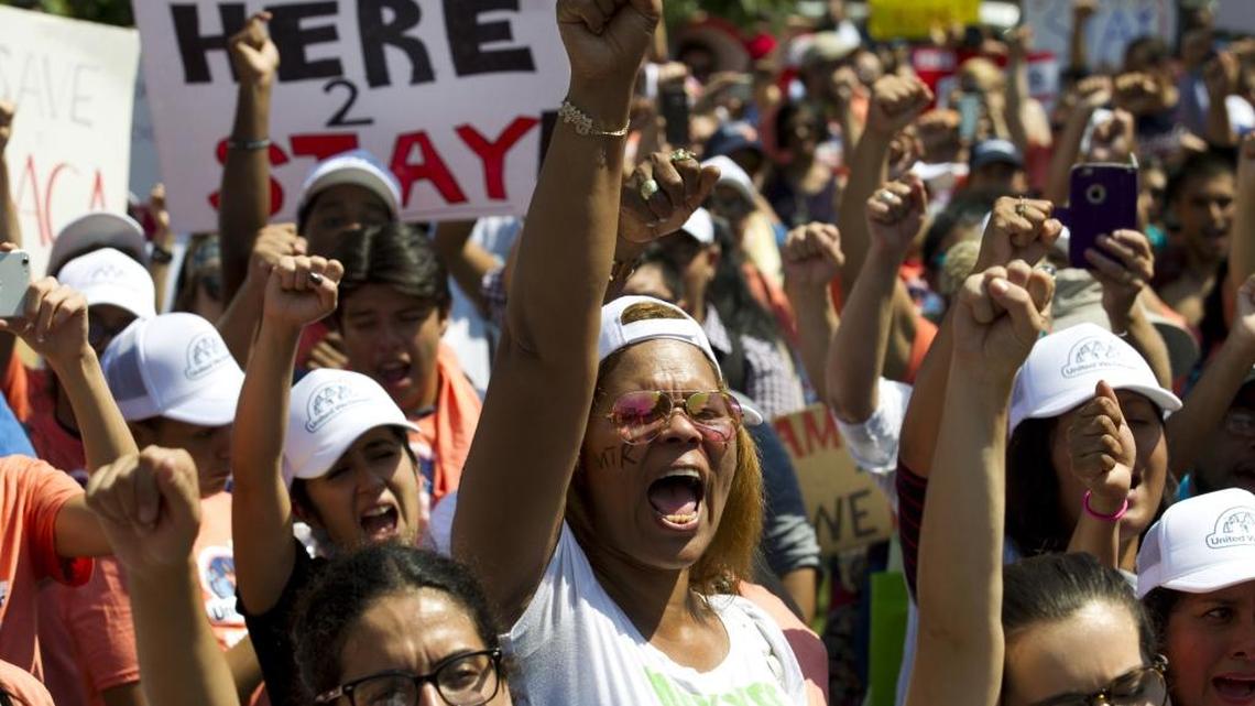 Protesters chants during a rally supporting Deferred Action for Childhood Arrivals, or DACA, outside of the White House in Washington.