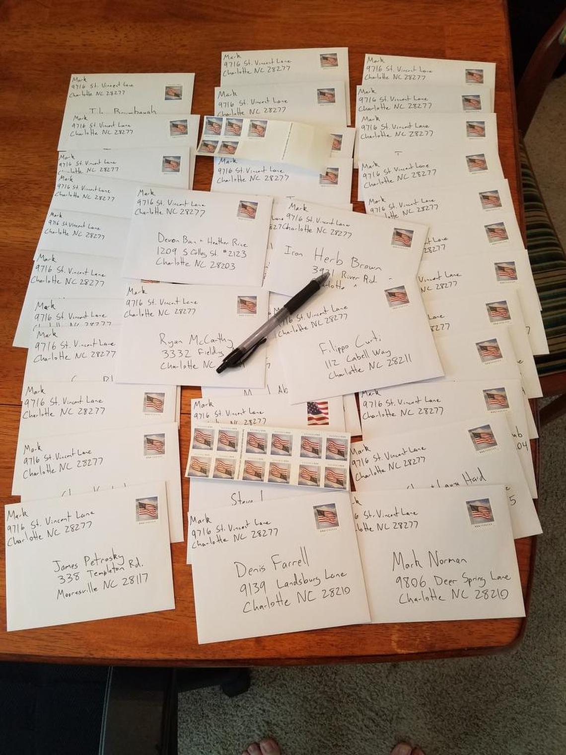 A collection of thank-you cards prepared by Mark Hoffman for people who made donations to the GoFundMe campaign set up by friends after his accident.