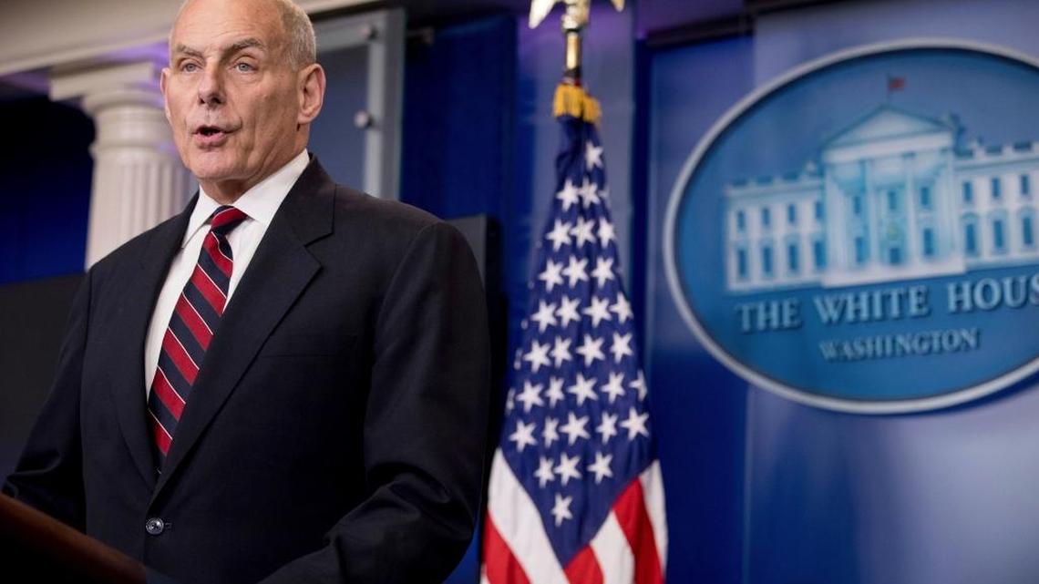 John Kelly, then-Homeland Security secretary, talks to the media during the daily press briefing at the White House in Washington, Tuesday, May 2, 2017.