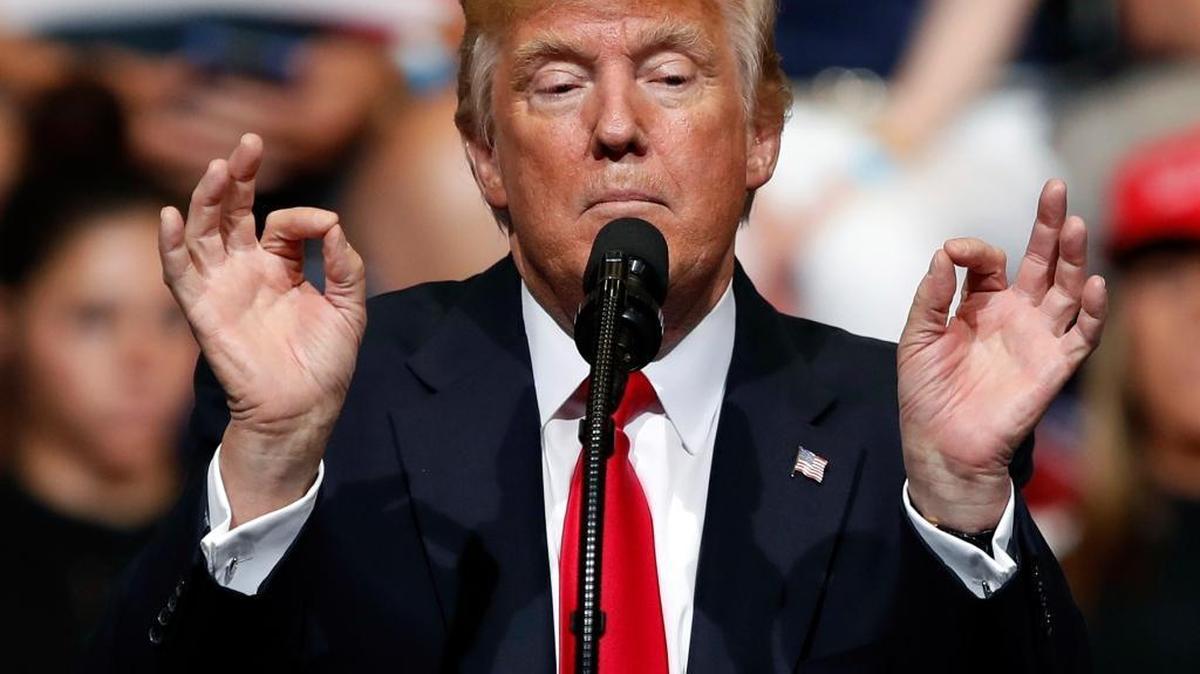In this June 21, 2017, photo, President Donald Trump speaks during a rally in Cedar Rapids, Iowa.