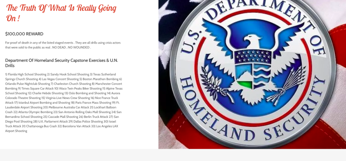 Ussery runs a website which claims that more than 30 shooting or bombing attacks, ranging from the Sandy Hook and Florida high school shootings to the Boston Marathon and Atlanta Olympic bombings, were staged by the U.S. government.