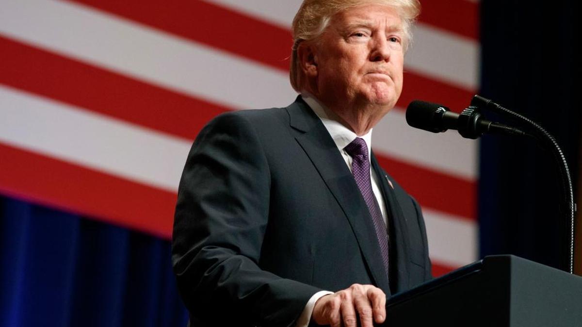 President Donald Trump speaks on national security Monday in Washington. Trump says his new national security strategy puts "America First."