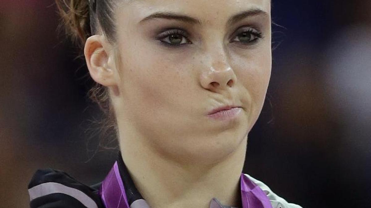 This Aug. 5, 2012, file photo shows U.S. silver medal gymnast McKayla Maroney during the podium ceremony for the artistic gymnastics women’s vault finals at the 2012 Summer Olympics in London. Her peeved expression on the medal stand after slipping on her second vault, a miscue that cost her the gold, became an Internet sensation.