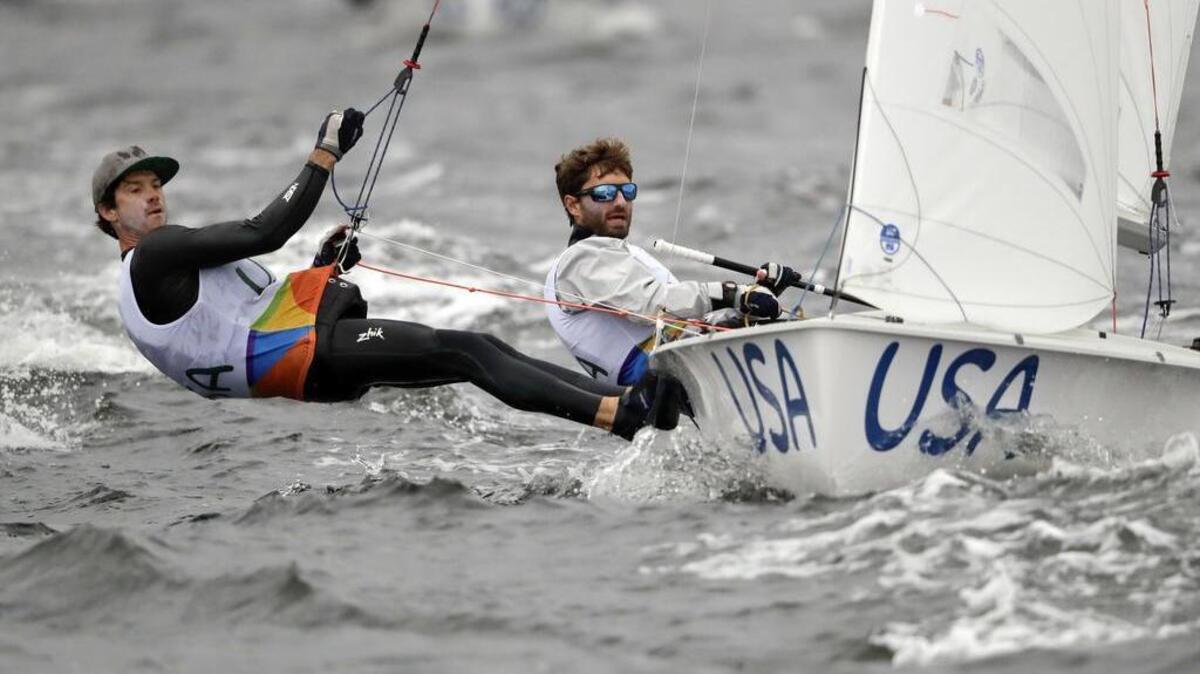 Stuart McNay, right, and Dave Huges, of the United States compete during the 470 men’s race at the 2016 Summer Olympics in Rio de Janeiro, Brazil, Wednesday, Aug. 10, 2016.