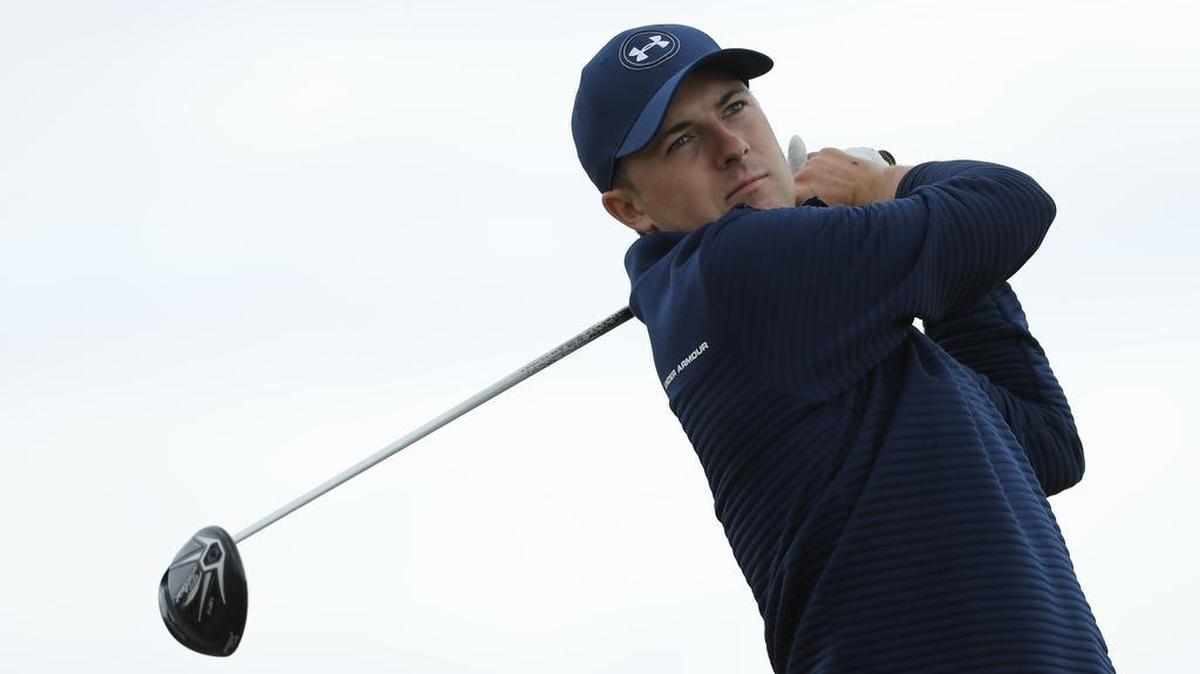 Jordan Spieth of the US hits his tee shot off the 6th during a practice round ahead of the British Open Golf Championship at the Royal Troon Golf Club in Troon, Scotland, Tuesday, July 12, 2016. The Open starts Thursday