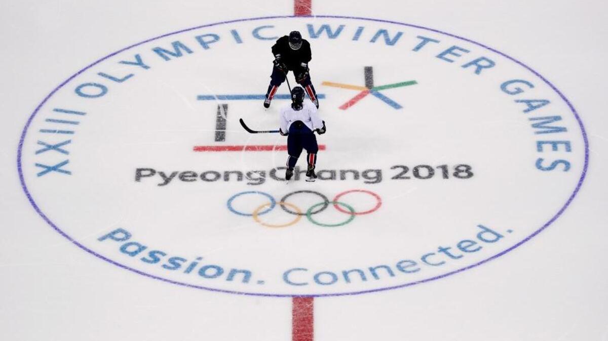 The joint Korean women's ice hockey players train prior to the 2018 Winter Olympics in Gangneung, South Korea, Monday.