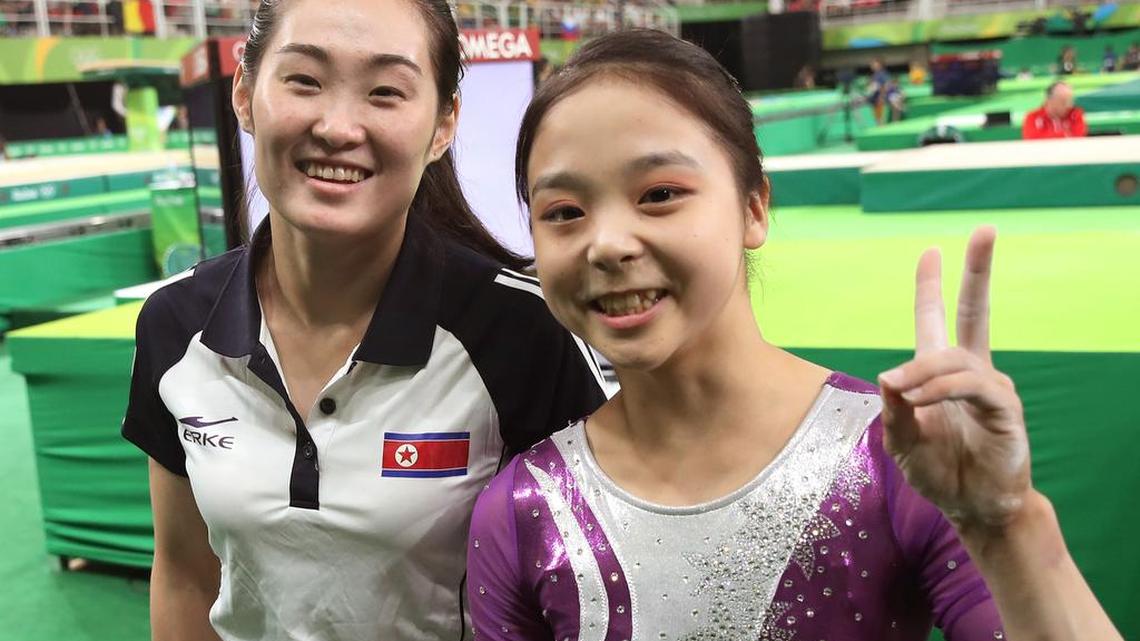 South Korean gymnast Lee Eun-ju, right, and her North Korean counterpart Hong Un Jong pose together for photographers during the artistic gymnastics women's qualification at the 2016 Summer Olympics in Rio de Janeiro, Brazil. Like dozens of athletes at the Rio Games, some competitors from North and South Korea have posed together for grinning selfies, which have then been posted to social media and documented by some of the hundreds of journalists here. These interactions are not strictly illegal in South Korea, but they are complicated by the Koreas’ long history of animosity and bloodshed.