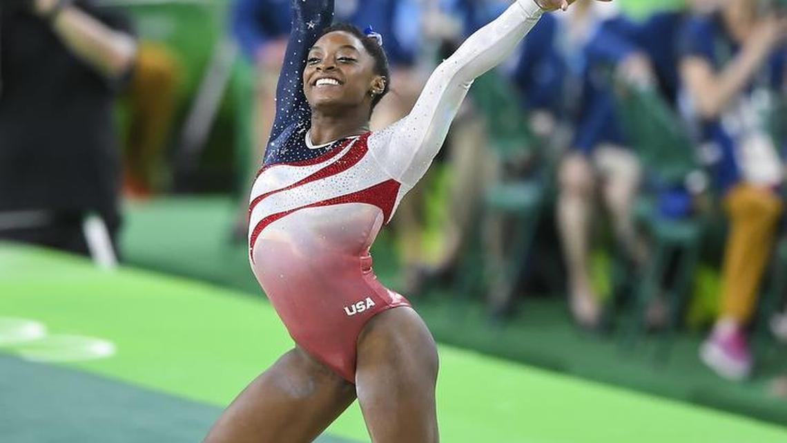 U.S. gymnast Simone Biles performed a floor exercise routine Tuesday that was befitting a three-time world champion.