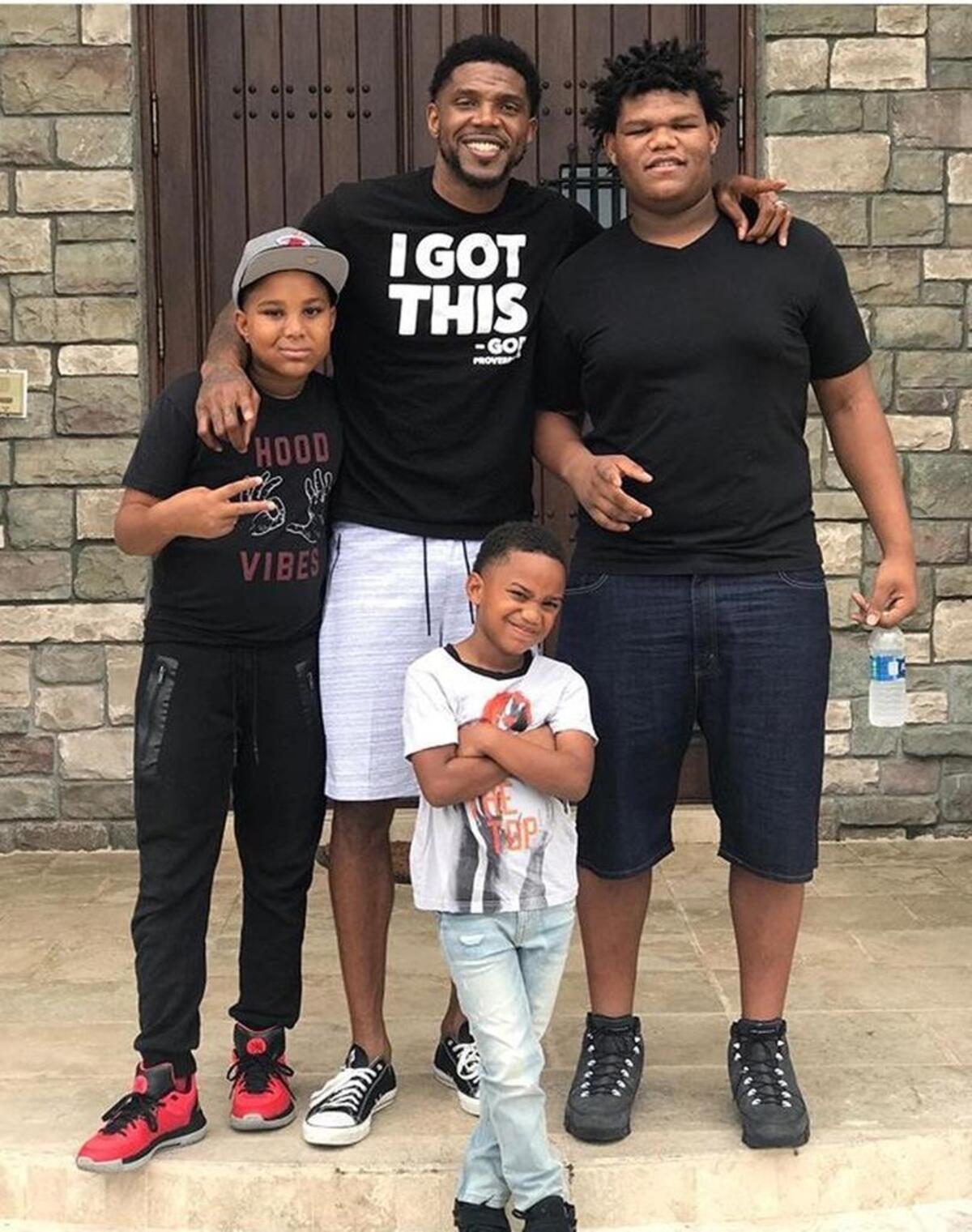 Miami Heat veteran Udonis Haslem with his sons (from left) Josiah, Elijah, Kedanis.