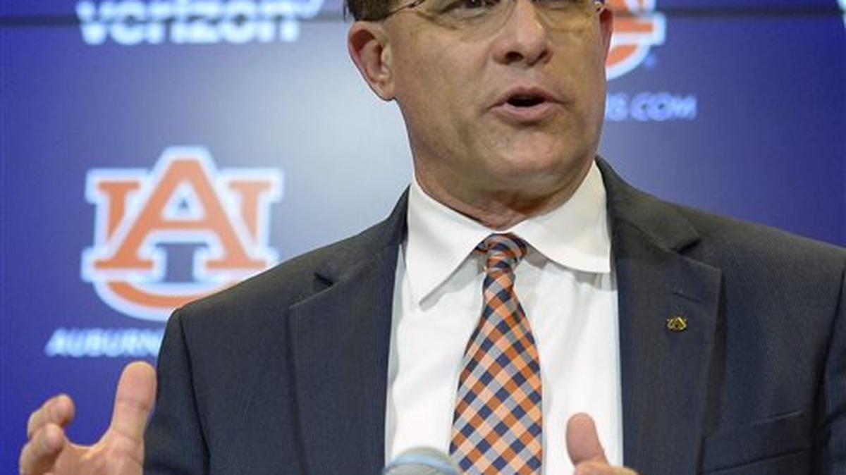 Auburn head football coach Gus Malzahn talks about his about new players on National Signing Day Wednesday, Feb. 3, 2016, at the Auburn Athletic Complex in Auburn, Ala. (Julie Bennett /AL.com via AP) MAGS OUT; MANDATORY CREDIT