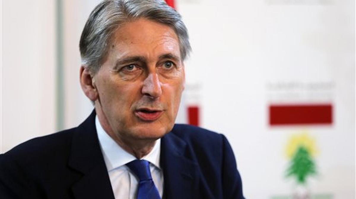 El canciller británico Philip Hammond, durante una conferencia de prensa en el Libano, el 31 de marzo del 2016.